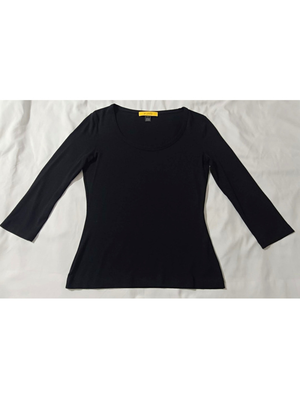 St John Womens Petite P Black Stretch Top 3/4 Sleeve Scoop Neck Quiet Luxury